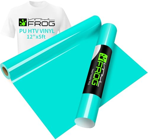 VINYL FROG Rollo de vinilo de transferencia de calor, vinilo HTV – 12 x 5 pies, vinilo turquesa para planchar para camisetas, vinilo de prensa de calor para diseños de manualidades (turquesa)