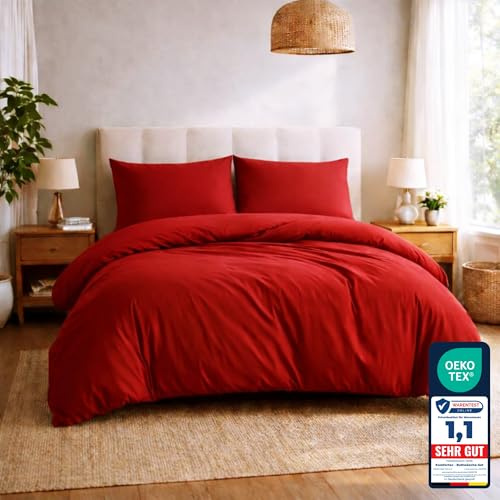 Komfortec Biancheria da letto premium super soft 3 pezzi copripiumino 240x220 cm + 2 federe 40x80 cm, 100% microfibra spazzolata, rosso