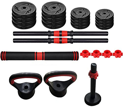 LTLCLZ 6In1 Dumbbells Kettlebell Set Adjustable Gym Bar Barbell Weights Kit Large Portable Fitness Equipment Exercise,40Kg