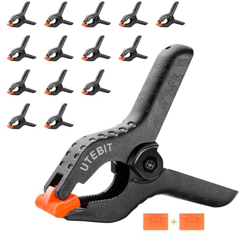 UTEBIT 15 Pièces Pinces à Ressort, 3.5/8.89cm Pinces Clips Fond Photo en Nylon Robuste Pince Serre Plastique pour Mousseline, Bâche, Studio de Photographie et Travail du Bois