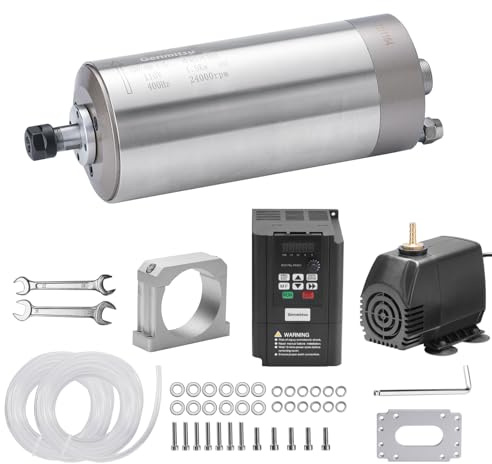 Genmitsu CNC-Spindelmotor-Kit, 1,5 kW, wassergekühlter 220-V-Spindelmotor, CNC-Motor mit VFD und Wasserpumpe, Aluminium-Klemmhalterung mit 80 mm Durchmesser, ER11-Spannzange, 0,003 mm Genauigkeit