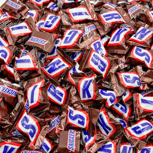 Mini Size Candy Bars 2 lb – Bulk Candies in Resealable Bag, Individually Wrapped (110 Pieces), Mix of Nougat, Roasted Peanuts, Caramel & Milk Chocolate