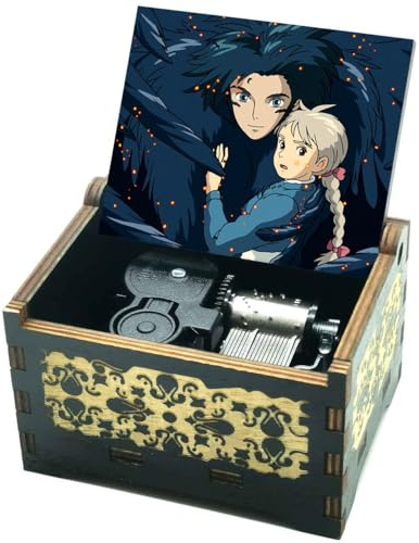 Micteney Howls Moving Castle Caja de música,Tocar la melodía-Merry Go Round of Life,Madera 3D-Grabado