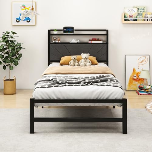 VERFARM Polsterbett 90 x 200 cm Bettgestell Einzelbett Doppelbett Designbett mit Lattenrost Starke Stahllattenhalterung, Bettrahmen 90x200, Gepolstertes Bettgestell Jugendbett