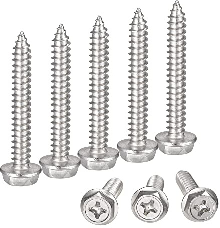 QUARKZMAN M6 x 40mm Tornillos Autorroscantes Hexagonales Phillips, Tornillos de Chapa de Acero Inoxidable 304 con Brida Hexagonal Tornillos de Cabeza Redonda Hexagonal, 10 Piezas