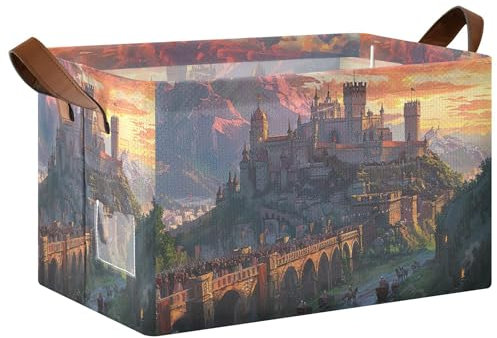 Sevdomey Cestino portaoggetti medievale fantasy stradale grande cubo organizer pieghevole con maniglia per mensole armadio lavanderia decorazione casa ufficio 1 confezione