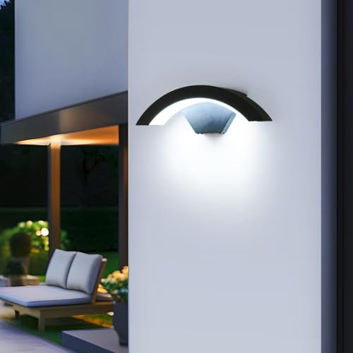 SENQIU Outdoor Wall Lights, Outside Wall Light LED Black, IP65 Waterproof Porch Front Door Light Lamp, Modern Lighting Exterior for Entrance Garden Terraces Garage Driveways, 6500K Cold White