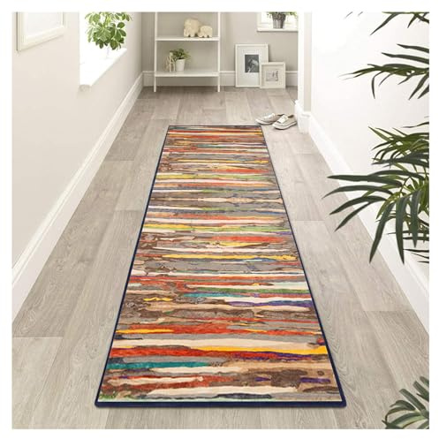 Siunwdiy Teppich Läufer Flur,80X300cm Bunter rutschfest Waschbar Klassisch Lang Küchenläufer/Polyester Dauerhaft Flurläufer Teppichläufer für Korridor Eingang Schlafzimmer Treppe Wohnzimme