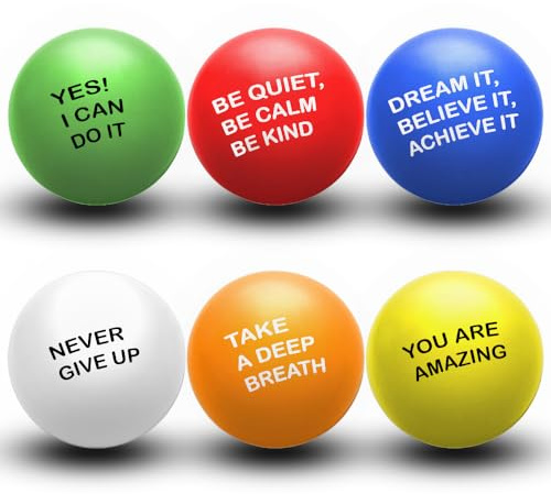 6Pcs Motivational Stress Ball set for adults and kids for Anxiety, Muscle Focus Improvement, Arthritis & Stress Relief Balls with Motivational Quetos