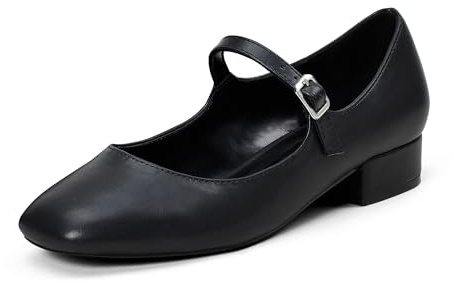 GENSHUO Mary Jane Zapatos de Mujer, Zapatos Planos con Punta Cuadrada, cómodos y Sencillos, con Plantilla Acolchada, Negro, 38 EU