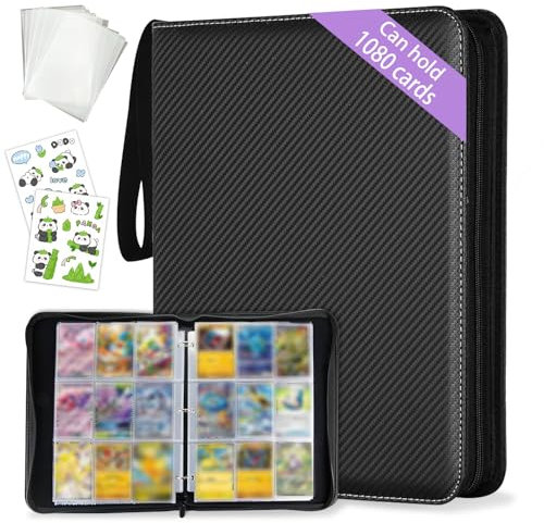 KIMIGO Raccoglitore Carte Con Cerniera, 60 Pagine 1080 Tasche Album Carte Collezionabili, Cartella Da Collezione per Carte Di Ogni Tipo