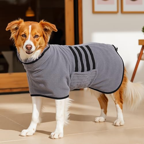 HezzLuv Microfibre Dog Drying Coat, Quick-Dry Towel Bathrobe, Black, S