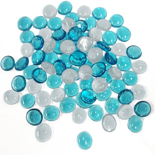 Glass Pebbles - 1.35KG Mixed Color Flat Marble Stones Beads, Artificial Crystal Gemstones Fire Clear Decorative Glass Beads for Vase Filler, Aquarium, Mosaic Tiles, Landscaping, Flowerpot(290PCS)