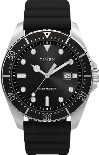 Timex Men's Trend 42 mm Watch - Black Silicone Strap Black Dial Silver