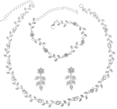 Telooco Strass Schmuckset Halskette Ohrringe Armband Brautschmuck Silber Elegante Kristallschmuck Damen Glitzer Hochzeit Brautschmuck Set für Bräute Brautjungfer Abschlussball Kostümzubehör