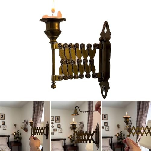 Extending Taper Candle Holder, Antique Wall-Mounted Piano Candlestick Sconce, Aged Brass Candle Display Metal Candlestick for Cozy Nights, Wall Candle Holder for Living Room, Fireplace, Bedroom