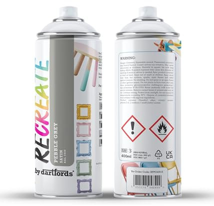 RECREATE Pebble Grey Satin Spray Paint for Wood, Metal, Plastic | Quick Drying, Smooth, Durable, Easy-to-Apply | Suitable for Indoor/Outdoor | For Furniture, Craft, Doors, Ornaments, Pots, Frames