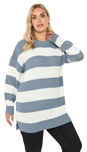 Yours Curve Stripe Drop Shoulder Jumper - Women's - Plus Size Curve Blue