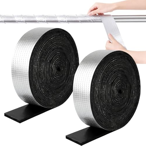 Lot de 2 rouleaux d'isolation - 10 m x 5 cm - Autocollant - En mousse à enrouler - Ruban isolant pour tuyaux de chauffage, de refroidissement, conduits de ventilation, isolation acoustique et