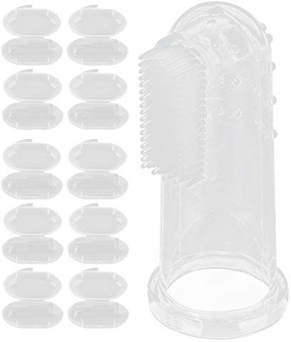 Baby-Fingerzahnbürste für Kleinkinder, Silikon, weiche Fingerzahnbürsten, sicher, ungiftig, BPA-frei, Mundpflege für Neugeborene, Kleinkinder, Kinder, transparent, rosa, rot, (Transparente Schale)