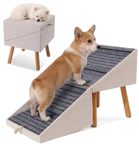 Ziluce Escalier pour Chiens et Chats 2 en 1, 4 Marches Rampe et Marches pour Canapé Lit, Pente Douce Protège Articulations, Antidérapant(Abricot - 43,5 cm Haut)