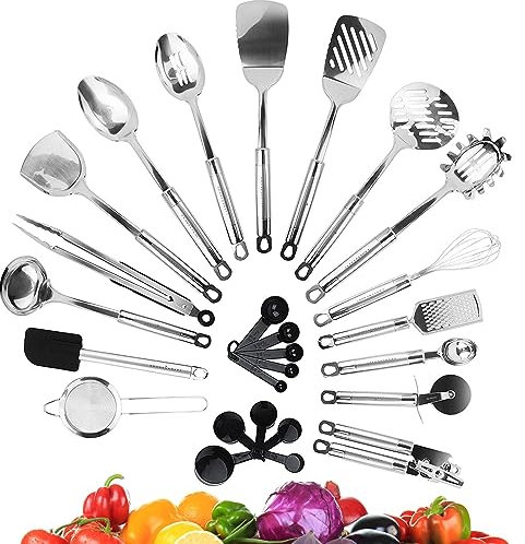 KRONENKRAFT® - Set di utensili da cucina in acciaio inox, 26 pezzi