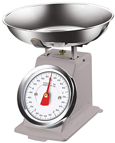 Bakaji Bilancia Meccanica Analogica da Cucina Atlas in Metallo con Ciotola Cromata Design Vintage Capacità Massima 5Kg Accessori Per Cucinare (Grigio)