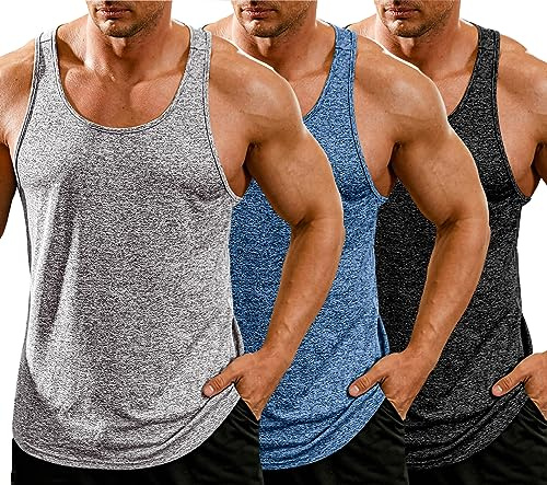 COOFANDY Mens Sleeveless Muscle T-Shirts Stretch Tank Top 3 Pack Active Moisture Wicking Training Cutoff Tee Shirts
