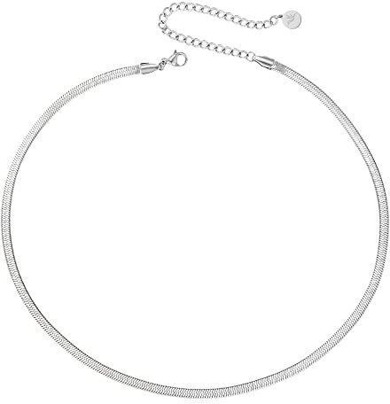 BONNYBIRD® Schlangenkette Silber Kette ohne Anhänger Halsreif Silber Flache Silberkette Schlangenkette Halskette Damen Edelstahl Kette Schlange Silber