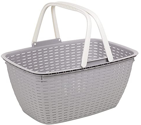 3 Colour Plastic Rattan Shopping Storage Carrying Basket Box with Folding Handle (Purple)