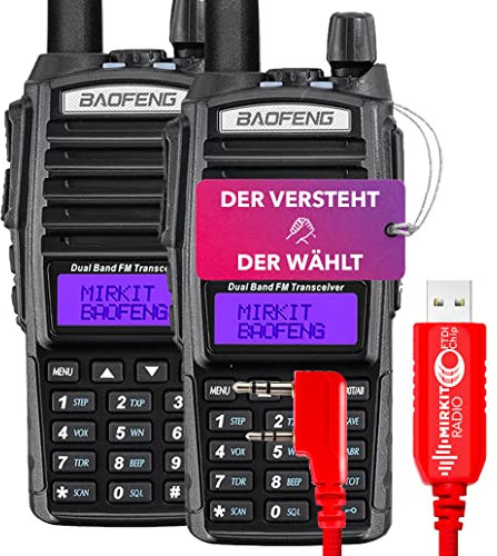 Mirkit Walkie Talkie UV-82 MK3 5W - mit 2800 mAh Batterie, Programmierkabel FTDI USB- 10 km Reichweite mit Headset - VHF UHF, 128 Kanäle - Handfunkgerät UV 82, 2 Stück