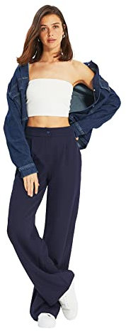TRENDYOL Damen Offene -Gerader Hose Pants, Navy Blau, 38 EU