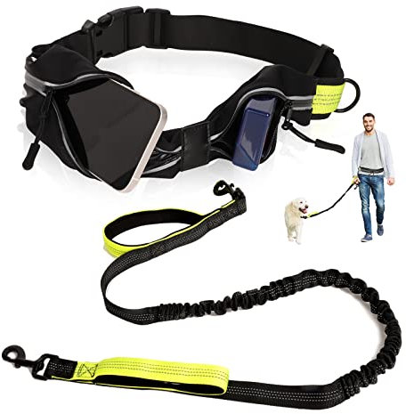 MYDAYTIN Joggingleine für Hunde bis 55 kg, Verstellbarem Bauchgurt Hundeleine, Elastische und Reflektierende Laufleine mit Doppelgriff, Freihändig Hundeleine für Joggen, Wandern (Leuchtendes Grün)