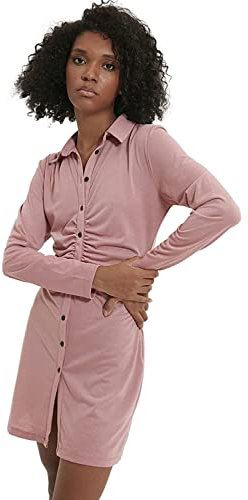Trendyol Vestido Tejido con Cuello Polo estándar para Mujer, Rosa, XL
