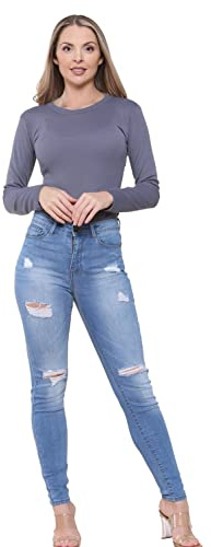 989Zé ENZO Womens Skinny Jeans Ripped Trousers Ladies Denim Slim Fit Stretch Distressed Pants (as8, Numeric, Numeric_14, Regular, Regular, Light Blue, 14, Skinny)