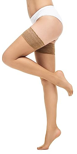 Veluk Women's Stay Up Thigh High Stockings 20 Denier Feeling Caramel Small