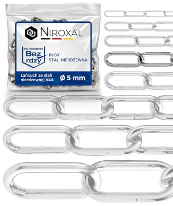 Rostfri Kedja A4 Långlänkad DIN 763 / DIN 5685 – 5 mm x 0,5m – 1 st – För tunga upphängningar och krävande användning