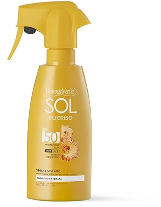 Bottega Verde - Spray Solare SOL Elicriso SPF 50, 200 ml, Protezione Alta per Tutta la Famiglia, Antisabbia e Idratante, con Estratto di Elicriso, Texture Leggera, Water Resistant
