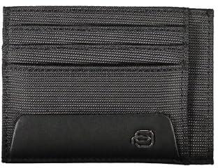 Piquadro Macbeth Porta carte di credito in pelle e tessuto ad uno scompartoe schermatura RFID