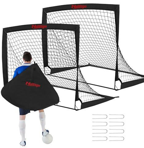 2er Set Fußballtor, Fußballtor Kinder Set, Pop up Soccer Goals Faltbares Fussballtore,Fußballtor für Garten,Park,Strand (Schwarz)