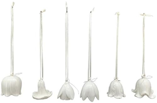 ETC Frühlingshafte Dekoratives Glockenblumen-Anhänger Porzellan Weiß Klein 6er Set