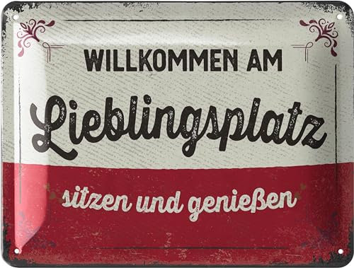 LANOLU Retro Blechschild LIEBLINGSPLATZ Schild - Outdoor Garten Deko Garten Vintage Schilder - Chill Lounge Gartendeko - Wanddeko Garten Schild aus Metall, 15x20cm