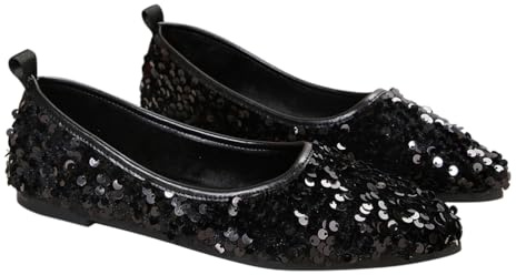 Minetom Femmes Ballerines à Bout Pointu Confortable Paillettes Fête Soirée Mariage Chaussures Plates à Enfiler A Noir 41 EU