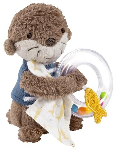 Fehn Rasselring Otter – Greifling zum Rasseln, Fühlen, Spielen mit kuschelweichem Stoff-Tier – ein treuer Begleiter für Babys und Kleinkinder ab 0+ Monaten