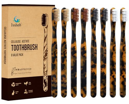 Isshah Biodegradable Eco-Friendly Cellulose Acetate Toothbrushes - 8 Count