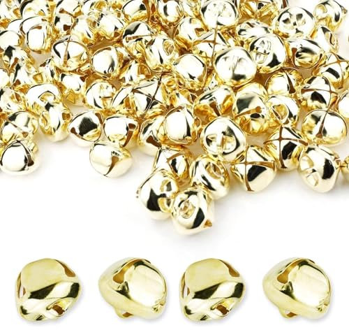 100 Stück Golden Glöckchen, 12 mm Glöckchen zum Basteln, Robuste Mini Metallglöckchen, Haustier Glocken mit Ösen, für Schmuck Basteln Geschenkverpackung, DIY Weihnachten Dekoration