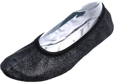Lappade Zapatillas de gimnasia, zapatillas de ballet para mujer, hombre, niña, niño, con suela de goma con purpurina, Negro , 32 EU