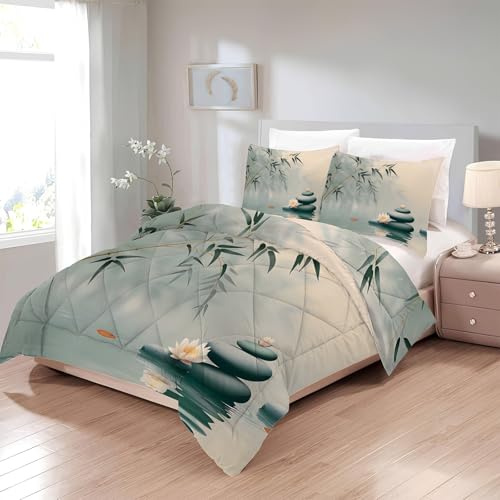 Boceoey Couette 180x220 4 Saisons Imprimée Lotus Japonais, Couette 2 Personnes Lavable, Edredon Réversible avec 2 Taies d'oreiller U-713