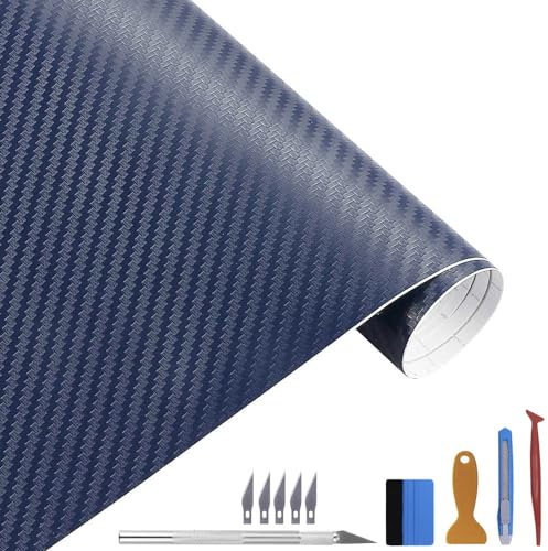 NewL Vinilo adhesivo 3D de fibra de carbono con liberación de aire, sin burbujas, incluye herramientas de montaje (100 x 300 cm), color azul