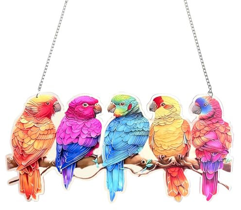 GZYYANG Attrape Soleil Oiseaux, Suspension de Décoration de Fenêtre en Acrylique Coloré, Attrape-Soleil Perroquet Coloré avec Chaîne pour Décorations de Portes, Maisons et Décorations de Jardin